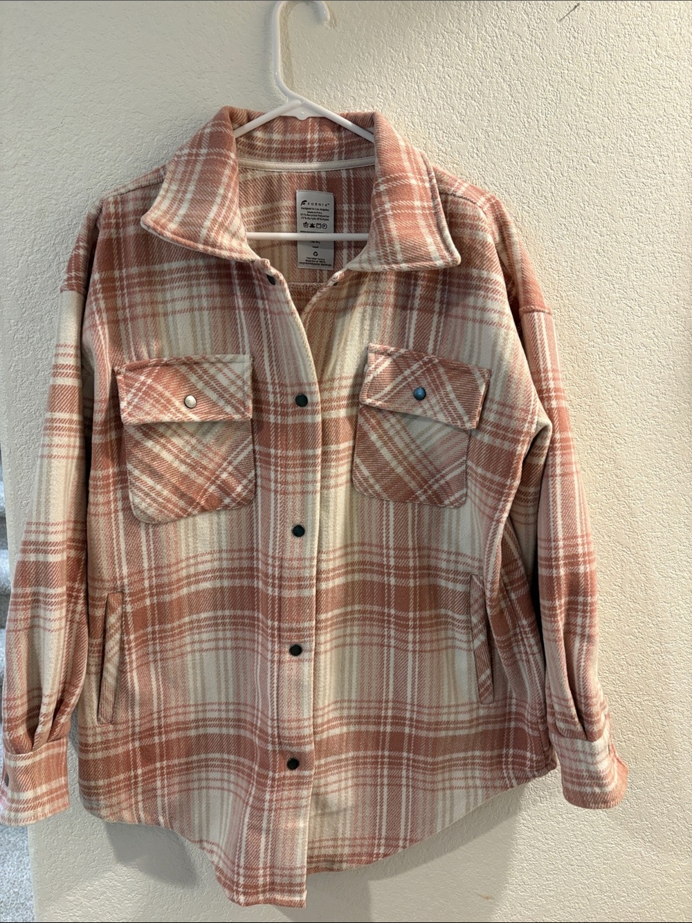 Plaid Shacket Jacket in Blush and Cream